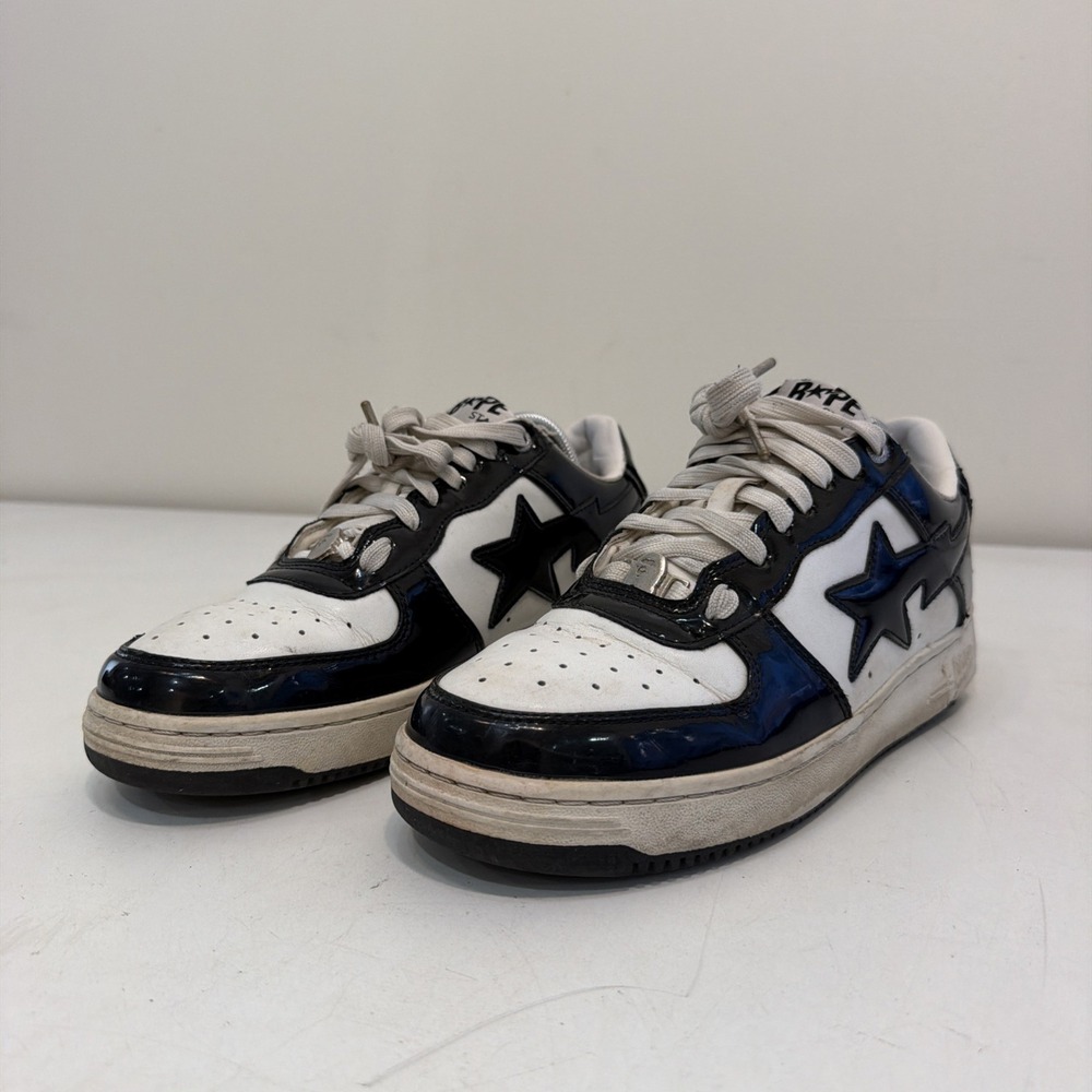 A Bathing Ape BAPE STA Bla/Wht Low Top Lace Up Colorblock Sneaker Size 8.5